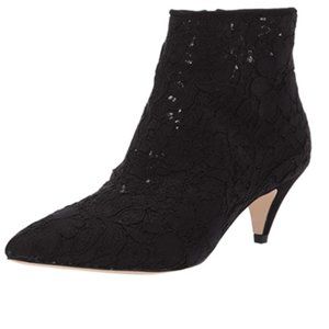XYD Black Lace Kitten Heel Ankle Boot Side Zips